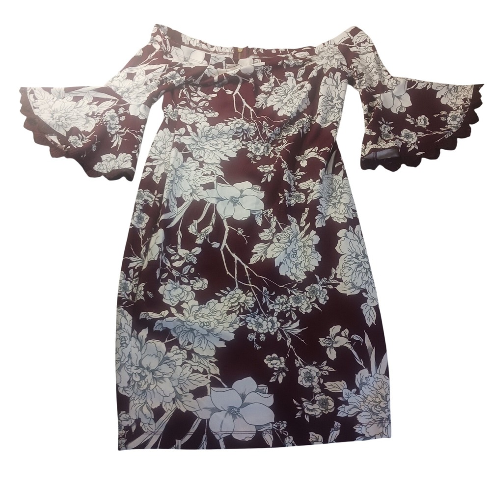 Premier Amour Floral Dress I81X6520B Womens 14 Plus Size Scalloped Bell Sleeve